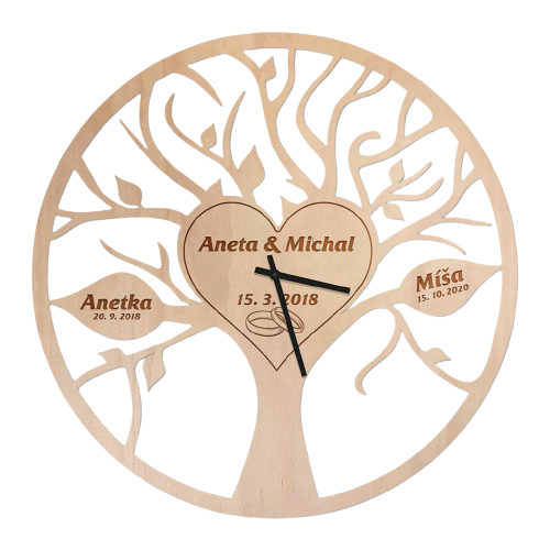 Drevené nástenné hodiny - Rodinný strom života 